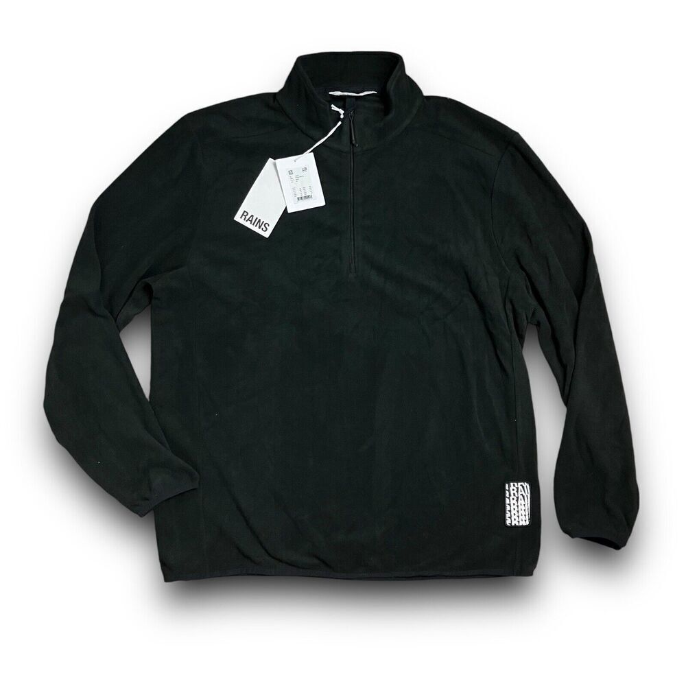 RAINS Sweater WMNS L Black Fleece Pullover Half Zip Layer Logo‎ Lightweight